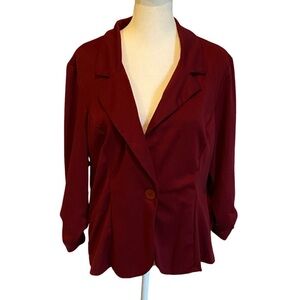 Auline Collection Elegant Burgundy Women's Blazer. One button. Measures size L.